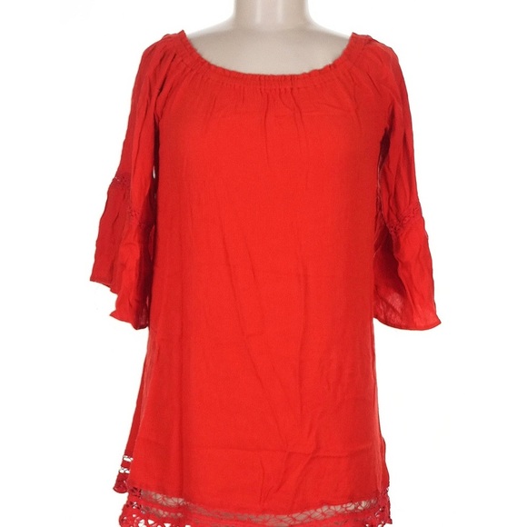 Flying Tomato Bright Red Tunic with Lace Accents Dress Size Medium 3/4 Sleeve , - Picture 1 of 3